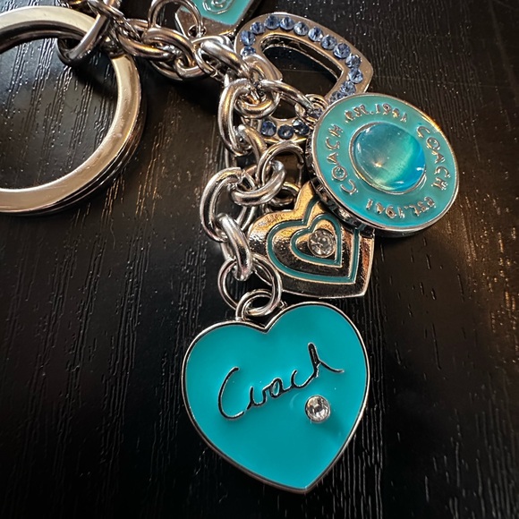 NWOT Coach Teal and Silver Heart Charm Keychain - Picture 1 of 7